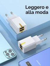 Carica l'immagine nel visualizzatore di Gallery, SCHITEC Caricatore da muro USB, 2 porte di alimentazione 5V/2.1A. Adattatore portatile per iPhone 11, X, 8, 7, per Samsu