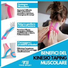 Carica l'immagine nel visualizzatore di Gallery, TS TAKE SPORT Kinesio Tape, Nastro Kinesiologico Elastico 5x5m, 95% Cotone 5% Spandex, per Taping Kinesiologico e Neurom