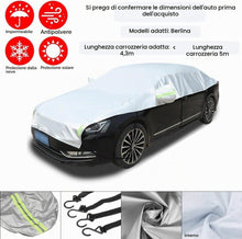 Carica l'immagine nel visualizzatore di Gallery, Telo Copriauto Impermeabile Invernale Esterno, Mezza Copertura per Auto con Strisce Riflettenti e Corde Antivento, Mezzo