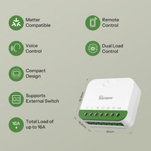 Carica l'immagine nel visualizzatore di Gallery, SONOFF MINI DUO（Matter su WiFi） Interruttore Intelligente WiFi a 2 Canali, Abilitato Matter, Carico Totale 16A, Compatto