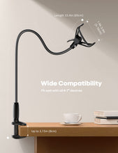 Carica l'immagine nel visualizzatore di Gallery, Lamicall Supporto Cellulare a Collo di Cigno per Letto, [80mm Base a Clip] Rotazione a 360°,con Braccio Flessibile, Port