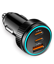 Carica l'immagine nel visualizzatore di Gallery, 3-Porte Caricatore Auto USB Accendisigari USB Caricabatterie, 78W Caricabatterie Auto Cellulare Dual PD+QC3.0 Adattatore