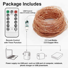 Carica l'immagine nel visualizzatore di Gallery, MAGGIFT Ghirlanda luminosa Luci Decorative - 20m 200 LED con telecomando / 8 modalità/timer - Luci Natalizie USB per Int