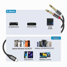 Carica l'immagine nel visualizzatore di Gallery, J&amp;D Cavo Audio USB-C a Jack 6,35 mm, USB Tipo-C a Doppio 6,35 mm TS Mono a Y Cavo Audio per Tablet, Laptop, Amplificator