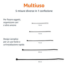 Carica l'immagine nel visualizzatore di Gallery, Amazon Basics Fascette stringicavo regolabili, per la gestione di cavi, 100/120/150/200/300 mm, 500 unità, confezione da