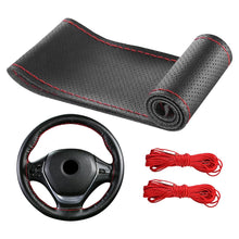 Carica l'immagine nel visualizzatore di Gallery, Coprivolante Auto in Pelle da Cucire, Foderatura per Sterzo 38cm con Perforazione Completa e Cucitura Rossa, Kit di Inst