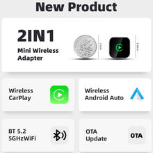 Carica l'immagine nel visualizzatore di Gallery, Adattatore wireless CarPlay per iPhone e Android Auto, adattatore da USB 2 in 1 a adattatore wireless per auto, converte