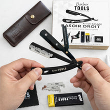 Carica l'immagine nel visualizzatore di Gallery, Kit da rasatura uomo - Rasoio per barba uomo/taglio a mano per barba - con 50 Lame Singole + Panno + Stick di allume + C