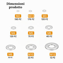Carica l'immagine nel visualizzatore di Gallery, 800 PzRondelle Acciaio Inox, Rondelle Alzaporta, Rondella Piatta Metaliche per Viti, Assortimento di Rondelle Piatte per