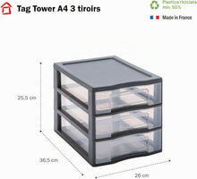 Carica l'immagine nel visualizzatore di Gallery, Sundis TAG TOWER formato A4, 3 cassetti con porta etichette e sistema anticaduta, Antracite