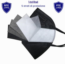 Carica l'immagine nel visualizzatore di Gallery, CRAZYCHIC - Mascherine FFP2 Nere Certificate CE EN149 - Maschera di Protezione Antiparticolato - Mascherina 5 Strati Alt