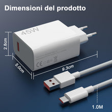 Carica l'immagine nel visualizzatore di Gallery, 45W Caricabatterie Rapido con Cavo USB Type-C 1M Compatibile con Xiaomi Redmi Note 14 Pro 5G /14/13 /12S /11/10 / POCO X