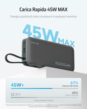 Carica l'immagine nel visualizzatore di Gallery, CUKTECH 45W 20000mAh Power Bank con Cavi Integrati, Ricarica Rapida Batteria Esterna con 2 Porte, Display Digitale, USB 