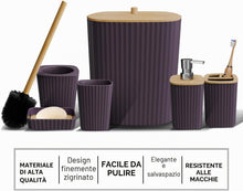 Carica l'immagine nel visualizzatore di Gallery, Clara Clark Set di accessori da bagno viola, set di 6 accessori da bagno, set da bagno con scopino, bidone della spazzatura e dispenser di sapone