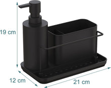 Carica l'immagine nel visualizzatore di Gallery, Relaxdays Organizer lavello, dispenser detersivo e porta spugna, HBT: 19 x 21 x 12 cm, set cucina, ferro, nero