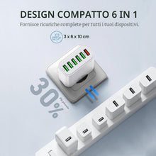 Carica l'immagine nel visualizzatore di Gallery, Caricatore USB 50W, Stazione di Ricarica Multiuso Spina a 6 Porte Ricarica