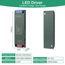 Carica l'immagine nel visualizzatore di Gallery, URAQT Trasformatore da 220V a 24V, Alimentatore LED 200W, Ultra Sottile Driver di Tensione Costante, Senza Rumore, per B