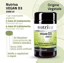 Carica l'immagine nel visualizzatore di Gallery, NUTRIVA Vegan D3, Integratore Alimentare a Base di Vitamina D3, Ideale per le Ossa e per il Supporto del Sistema Immunit