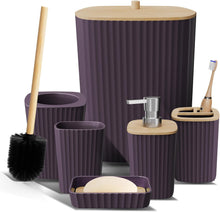 Carica l'immagine nel visualizzatore di Gallery, Clara Clark Set di accessori da bagno viola, set di 6 accessori da bagno, set da bagno con scopino, bidone della spazzatura e dispenser di sapone