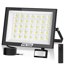 Carica l'immagine nel visualizzatore di Gallery, Faro LED da 100 W con sensore di movimento, 10.000 lm, con telecomando, bianco freddo 6500 K, ultra luminoso, impermeabi