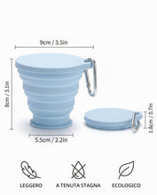 Carica l'immagine nel visualizzatore di Gallery, Tazza Pieghevole Silicone 2x 180ml, Set Blu/Verde con Coperchio Anti-Goccia, BPA-free Riutilizzabile, Ideale per Viaggi,