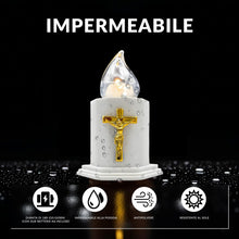 Carica l'immagine nel visualizzatore di Gallery, Candele a LED per cimiteri e chiese candele a batteria con effetti fiamma oscillante resiste pioggia sole durata 210 gio