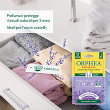 Carica l'immagine nel visualizzatore di Gallery, Orphea Salvalana, Foglietti per Cassetti e Armadi, Protegge Lana e Vestiti Tutta la Stagione, Profumo di Lavanda, agisce