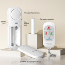 Carica l'immagine nel visualizzatore di Gallery, TECKNET Allarme Casa Senza Fili, Antifurto Casa, Allarme Porta Ingresso con Telecomando, Campanello e Sirena Due in Uno,
