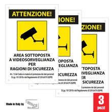 Carica l'immagine nel visualizzatore di Gallery, SPACE - 3 Cartelli area videosorvegliata per ragioni di sicurezza 20cm x 30cm in PVC - GDPR 2020 - Cartelli videosorvegl