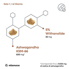 Carica l'immagine nel visualizzatore di Gallery, Ashwagandha KSM-66® per Stress e Benessere Mentale – 600mg al Giorno, 90 Capsule (3 Mesi), 5% Witanolidi, 1 Capsula al G