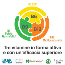 Carica l'immagine nel visualizzatore di Gallery, Sifar Nutra B Active Trio | B12 (metilcobalamina), folato e B6 (P5P) | vegano | assorbimento elevato | dose elevata | l'