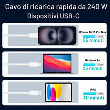 Carica l'immagine nel visualizzatore di Gallery, Cavo USB C da 240 W, cavo di ricarica USB C a USB C, cavo di ricarica rapida per MacBook Pro M3/Macbook Air M4, iPad Pro