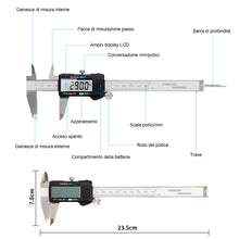 Carica l'immagine nel visualizzatore di Gallery, Calibro Digitale, Qfun Precisione Micrometro in Acciaio Inox 150mm con Ampio Display LCD Inch Electronic Digital Caliper