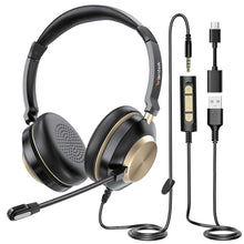 Carica l'immagine nel visualizzatore di Gallery, Wantek Cuffie USB con microfono per PC portatile, con cancellazione del rumore, regolabili, per ufficio e lavoro