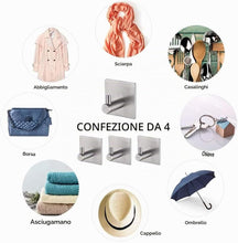 Carica l'immagine nel visualizzatore di Gallery, Ibergrif MK34251A - Ganci autoadesivi resistenti, per bagno o cucina, 4 pezzi, colore: argento