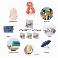 Carica l'immagine nel visualizzatore di Gallery, Ibergrif MK34251A - Ganci autoadesivi resistenti, per bagno o cucina, 4 pezzi, colore: argento