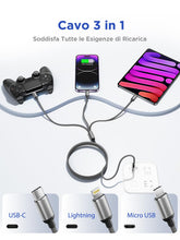 Carica l'immagine nel visualizzatore di Gallery, Multi Cavo di Ricarica,3 in 1 Multiplo Cavo USB Type-C 1.2M Ricarica Rapida Filo Caricabatterie Nylon Intrecciato Cavett