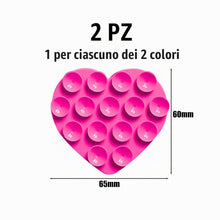 Carica l'immagine nel visualizzatore di Gallery, 2 Pezzi Di Ventose Per Cellulare In Silicone, Adesive Per Custodia, Multifunzione, Design A Forma Di Cuore, Rosso E Rosa