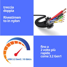 Carica l'immagine nel visualizzatore di Gallery, PAXO Cavo USB C 1m, 10 Gbit/s (1,25 GByte/s), USB 3.2 Gen2 (3.0, 3.1), cavo di ricarica e cavo dati USB tipo C, nero