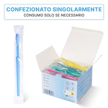 Carica l'immagine nel visualizzatore di Gallery, 100x ARNOMED spazzolini monouso con dentifricio, spazzolini confezionati singolarmente, spazzolino rosso, blu, verde e g