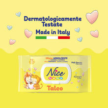 Carica l'immagine nel visualizzatore di Gallery, Nice Baby Talco Salviette per Cambio Pannolino, con Camomilla e Glicerina ad Effetto Addolcente sulla Pelle, Dermatologi