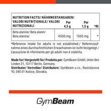 Carica l'immagine nel visualizzatore di Gallery, GymBeam Beta Alanina in Polvere Pura 100%, 1500mg per Dose, Aumenta la Formazione di Carnosina, Impedisce la Produzione 