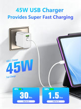 Carica l'immagine nel visualizzatore di Gallery, SCHITEC Caricatore USB C, 45W PD Rapido Caricabatterie con Spia Luminosa e Cavo, 2 Porte USB-A + USB-C Caricatore Cellul