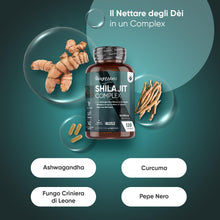 Carica l'immagine nel visualizzatore di Gallery, Shilajit Complex 18210mg, 120 Capsule Vegane, 1 al Giorno (per 4 Mesi), con Ashwagandha Bio, Curcuma Bio, Lions Mane Mus