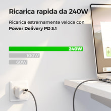 Carica l'immagine nel visualizzatore di Gallery, deleyCON 240W 0,5m Cavo USB-C PD3.1 - USB-C a C Cavo di Ricarica Rapida