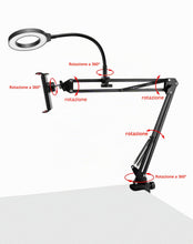 Carica l'immagine nel visualizzatore di Gallery, QWORK® Supporto per Telefono con Anello Luminoso, Telefono Morsetto per Montaggio su scrivania, per Streaming Live, Regi