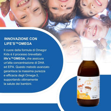 Carica l'immagine nel visualizzatore di Gallery, Omega 3 Bambini OMEGOR Kids Liquido 3+ Anni (140ml) - Estratto da Alga Marina - Gusto di Miele e Arancia con Vitamine C 