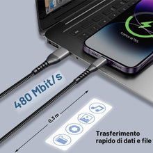 Carica l'immagine nel visualizzatore di Gallery, Cavo i-Phone Apple Certificato MFi 0.3M 2Pezzi, Cavo USB Ca-vo Ricarica i-Phone Nylon Cavetto iP-hone Filo Caricatore iP