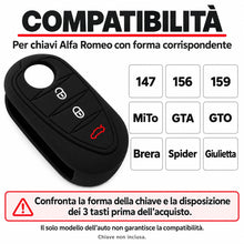 Carica l'immagine nel visualizzatore di Gallery, Cover Chiave Auto in Silicone Telecomando Compatibile con Alfa Romeo 147 156 159 Mito GTA GTO Brera Spider Giulietta Pro
