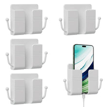 Carica l'immagine nel visualizzatore di Gallery, 4 Pezzi Supporto Cellulare da Parete Adesivo, Porta Telecomando da Muro Bianco con Foro di Ricarica, Organizer Universal